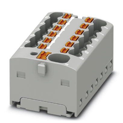 Phoenix Contact Finger-Safe Power Distribution Block; PTFIX 4/12X1.5GY; 17.5A; 13-Pole; Push-In Terminals; 1/1 Line/Load Terminal Openings; Direct Mount